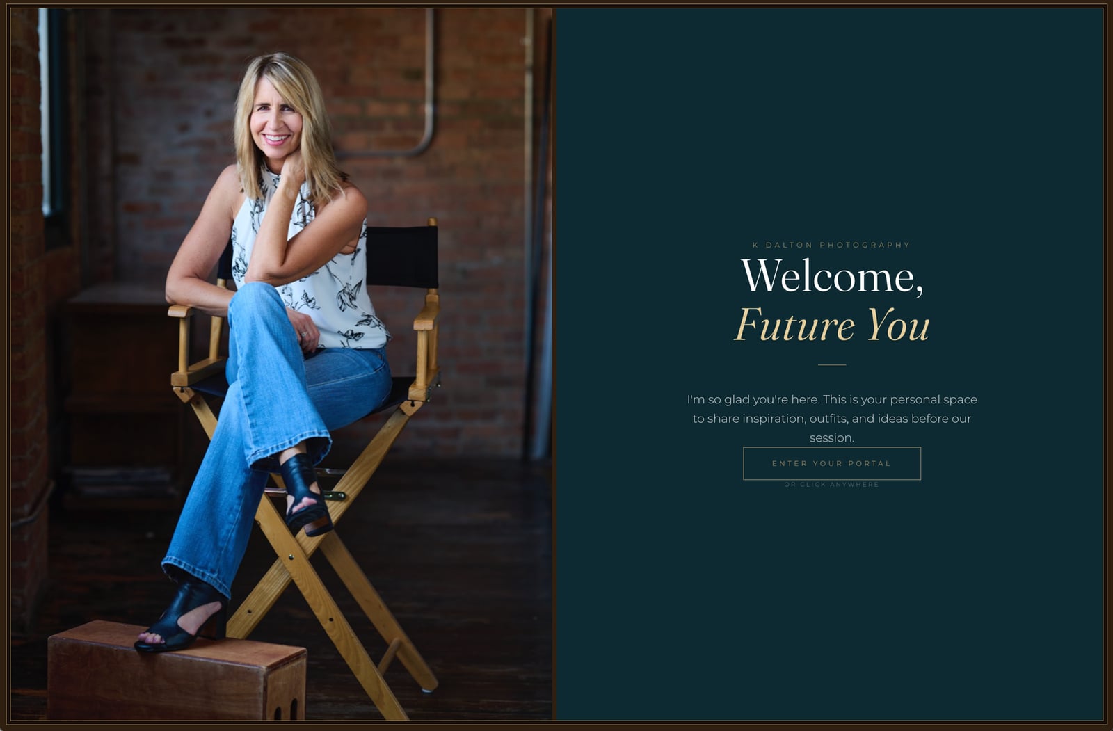 The client portal welcome screen at K Dalton Photography, greeting each client by name
